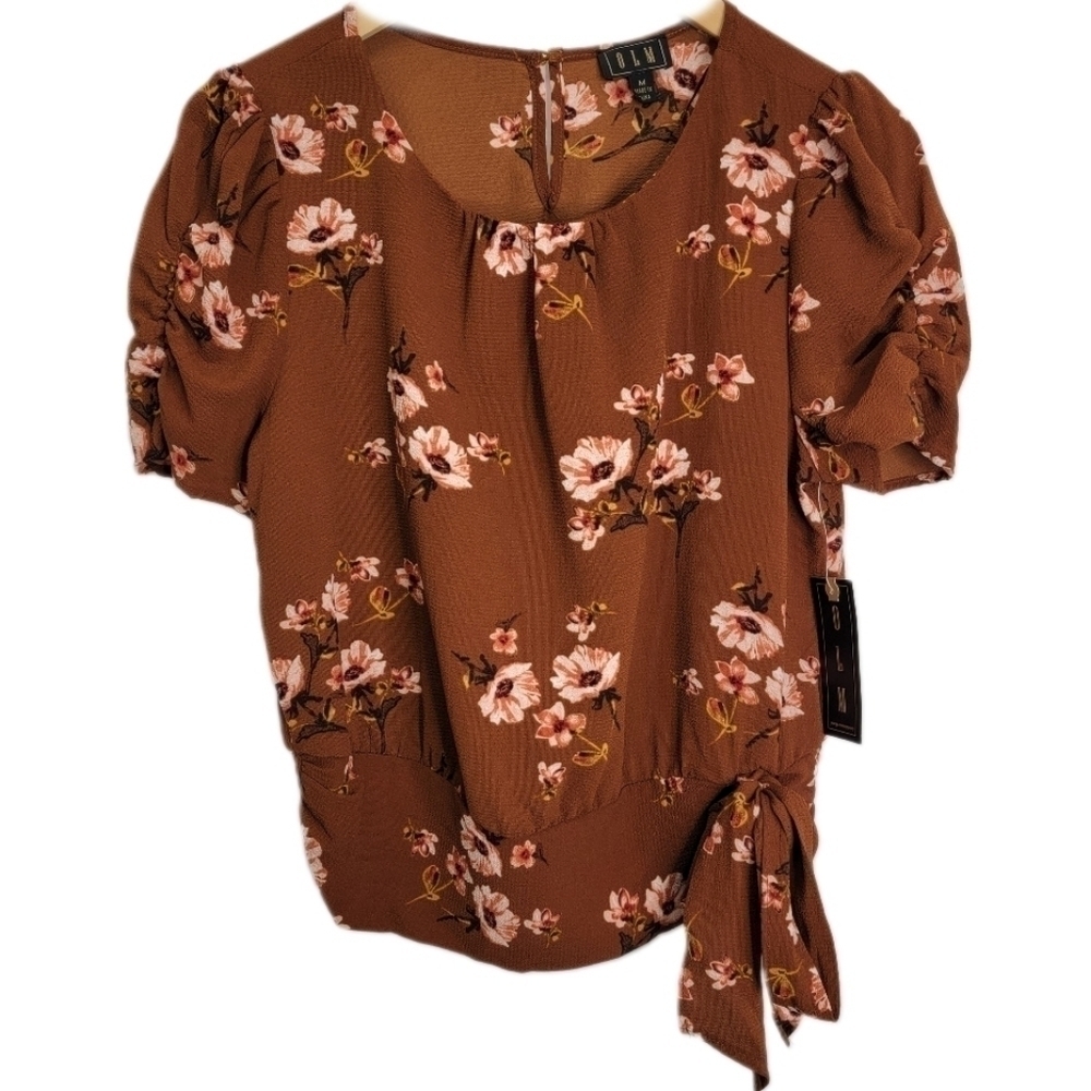 𝅺olm orange floral short sleeve blouse